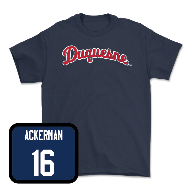 Duquesne Football Navy Script Tee - A.J. Ackerman