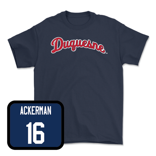 Duquesne Football Navy Script Tee - A.J. Ackerman