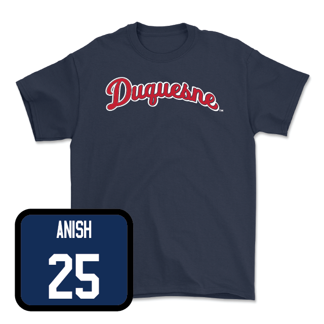 Duquesne Men's Basketball Navy Script Tee - Ethan Anish