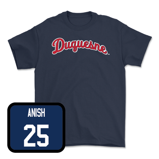 Duquesne Men's Basketball Navy Script Tee - Ethan Anish