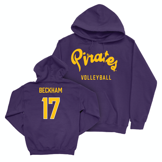 East Carolina Women's Volleyball Purple Script Hoodie  - Kenzie Beckham