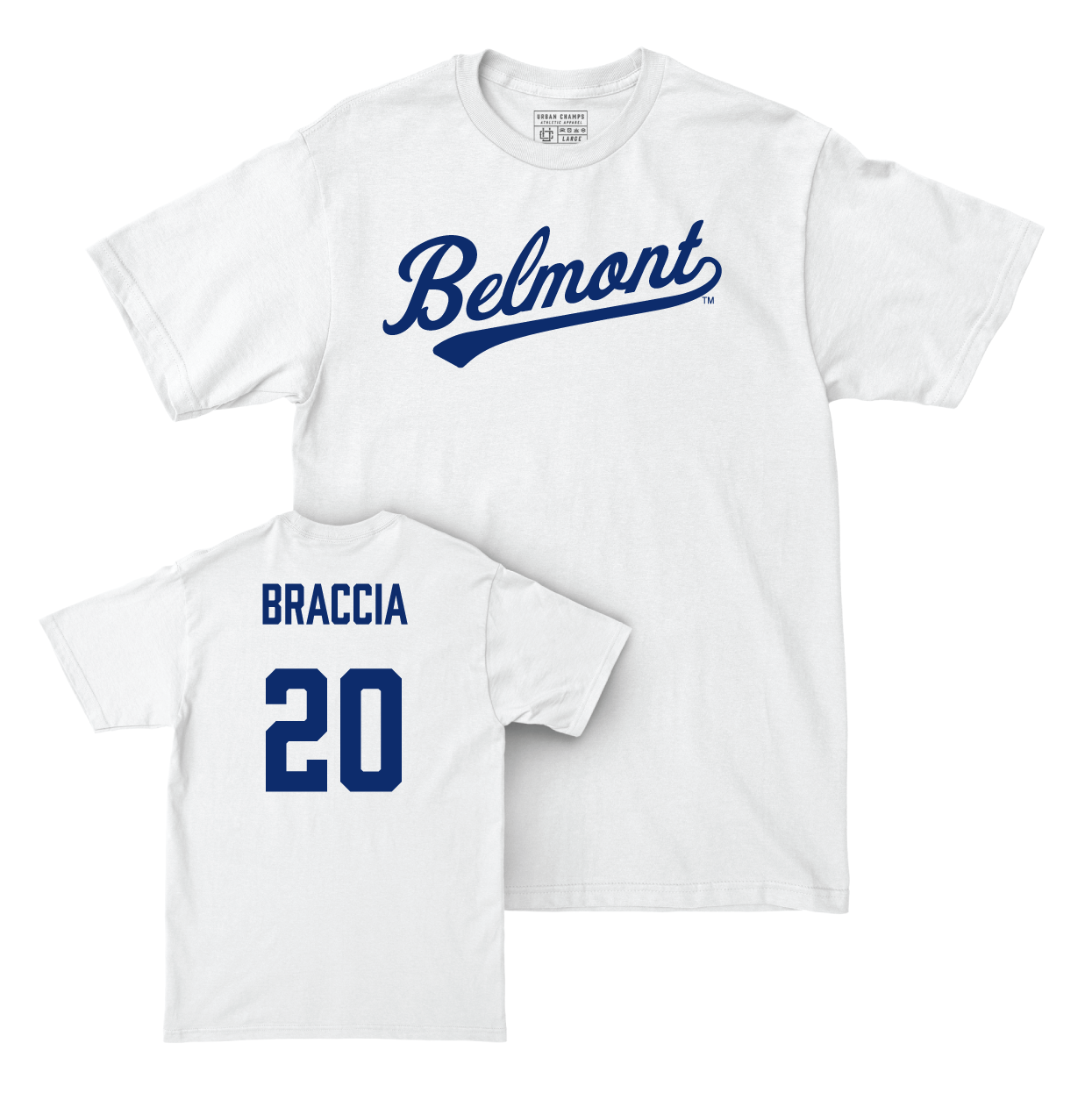 Belmont Men's Basketball White Script Comfort Colors Tee  - Aidan Braccia Small