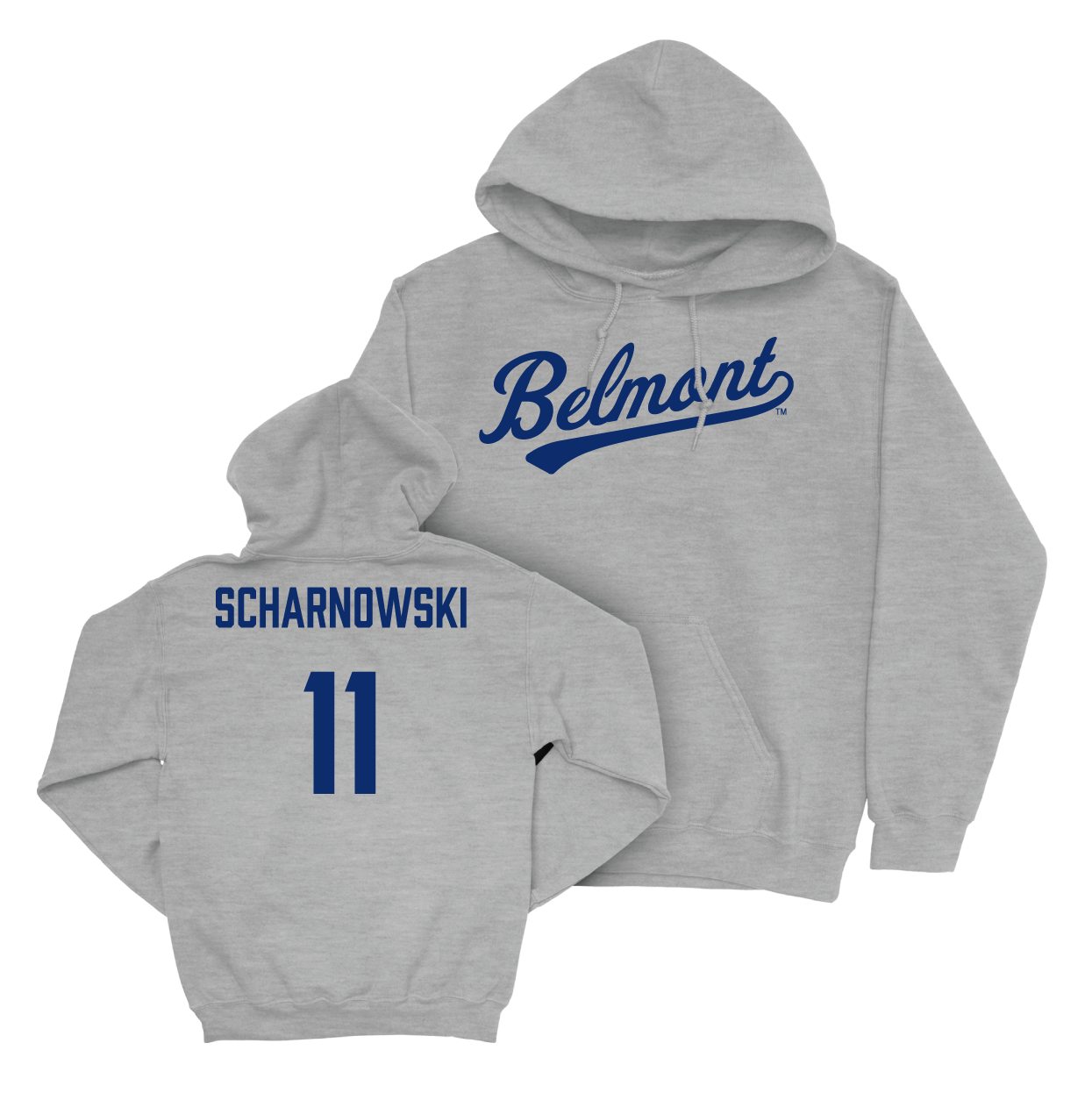 Belmont Men's Basketball Sport Grey Script Hoodie - Andrew Scharnowski Small