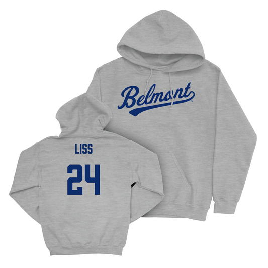 Belmont Baseball Sport Grey Script Hoodie - Hank Liss Small