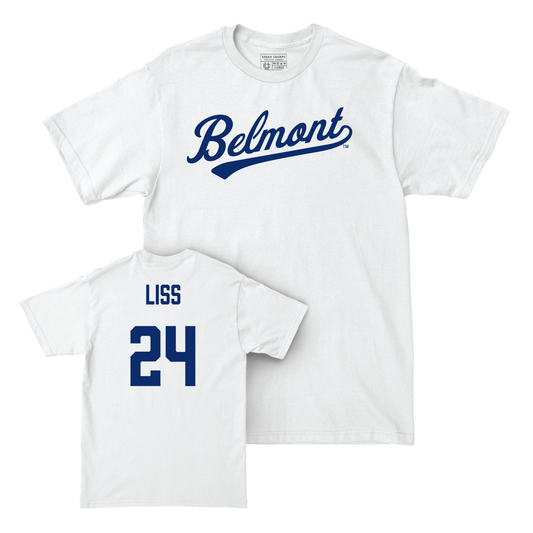 Belmont Baseball White Script Comfort Colors Tee - Hank Liss Small