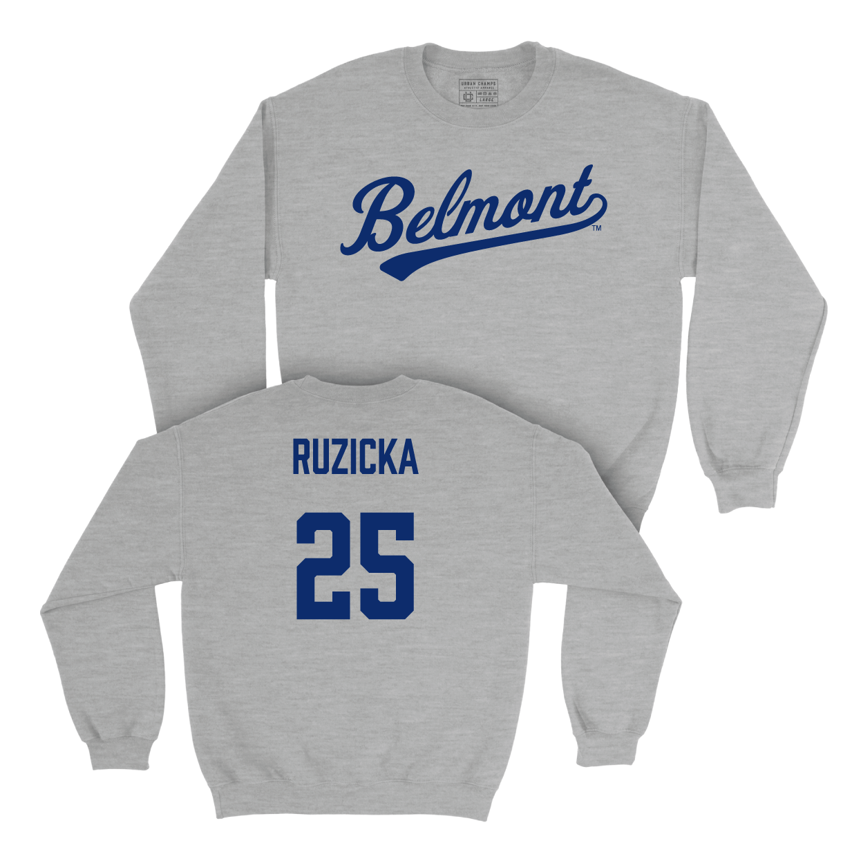 Belmont Baseball Sport Grey Script Crew - Joe Ruzicka Small