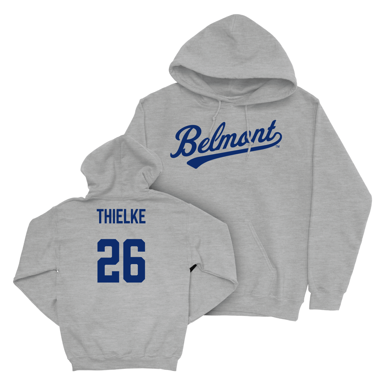 Belmont Baseball Sport Grey Script Hoodie Small / Jett Thielke | #26