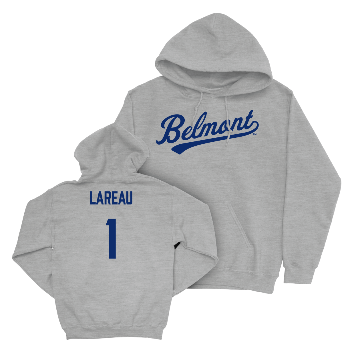 Belmont Baseball Sport Grey Script Hoodie - Michael Lareau Small