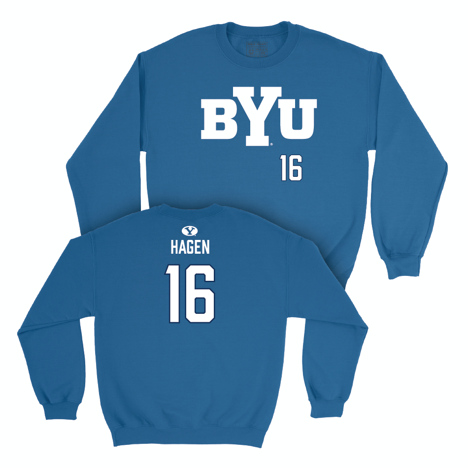 BYU Football Royal Wordmark Crew - Cole Hagen Small