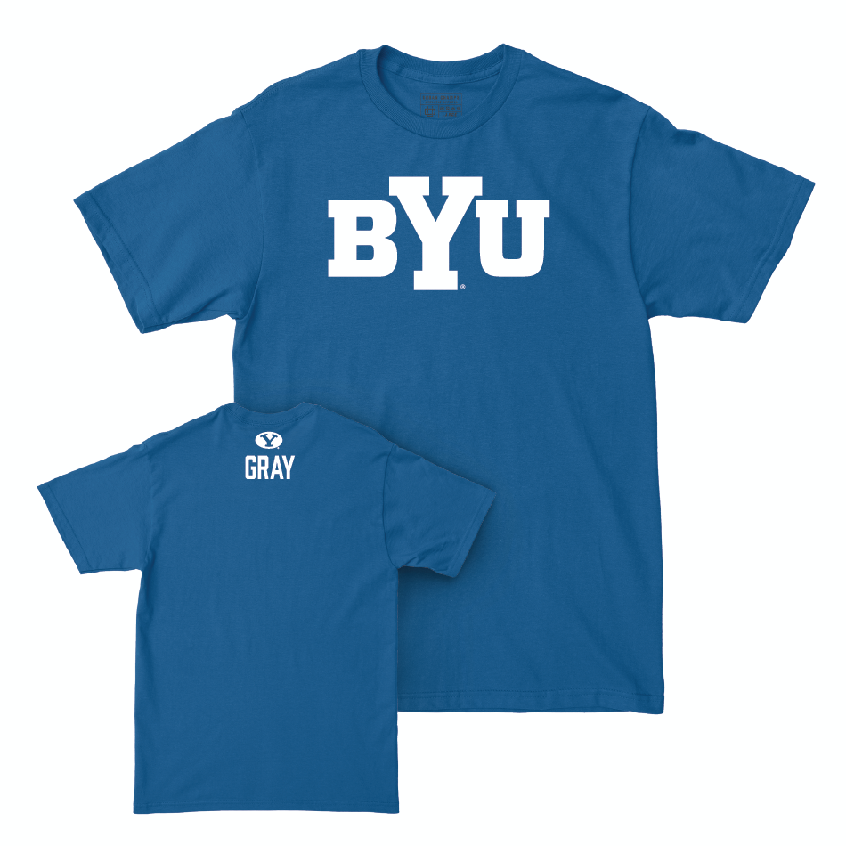 BYU Men's Track & Field Royal Wordmark Tee - Hayden Gray Small