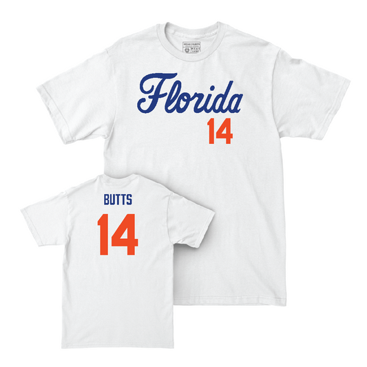 Florida Women's Soccer White Script Comfort Colors Tee - Njeri Butts