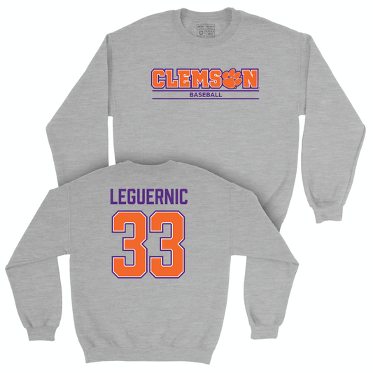 Clemson Baseball Sport Grey Stacked Crew - Justin LeGuernic Small