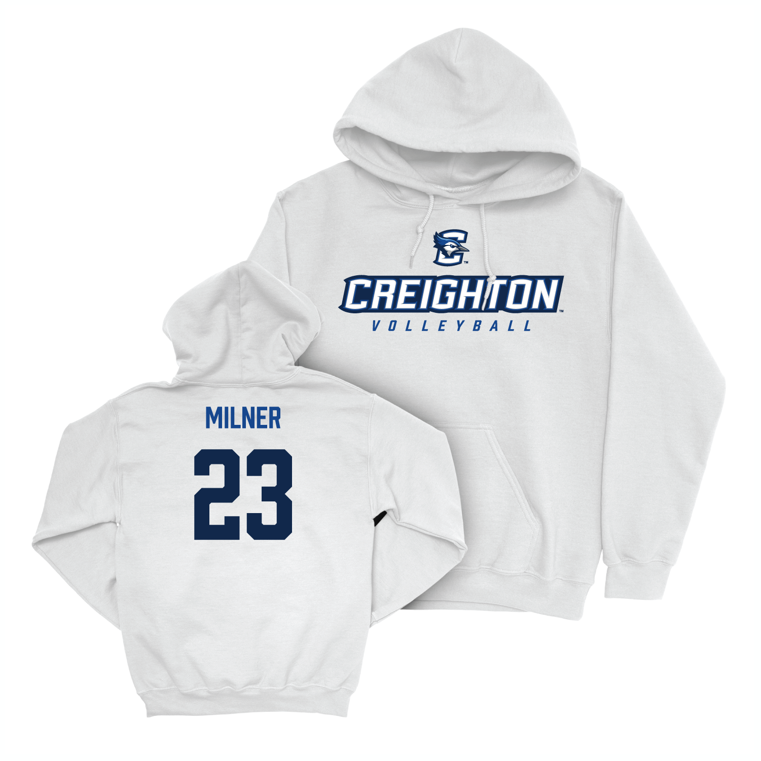 Creighton Women's Volleyball White Athletic Hoodie - Abbey Milner Youth Small