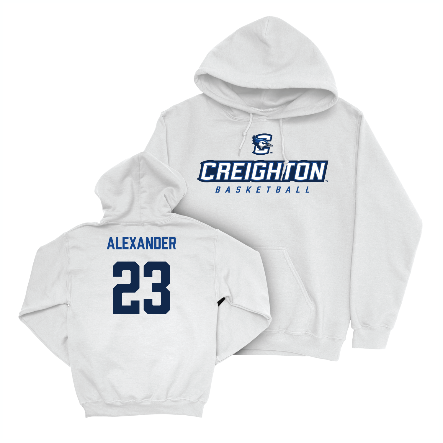 Creighton Men's Basketball White Athletic Hoodie - Trey Alexander Youth Small