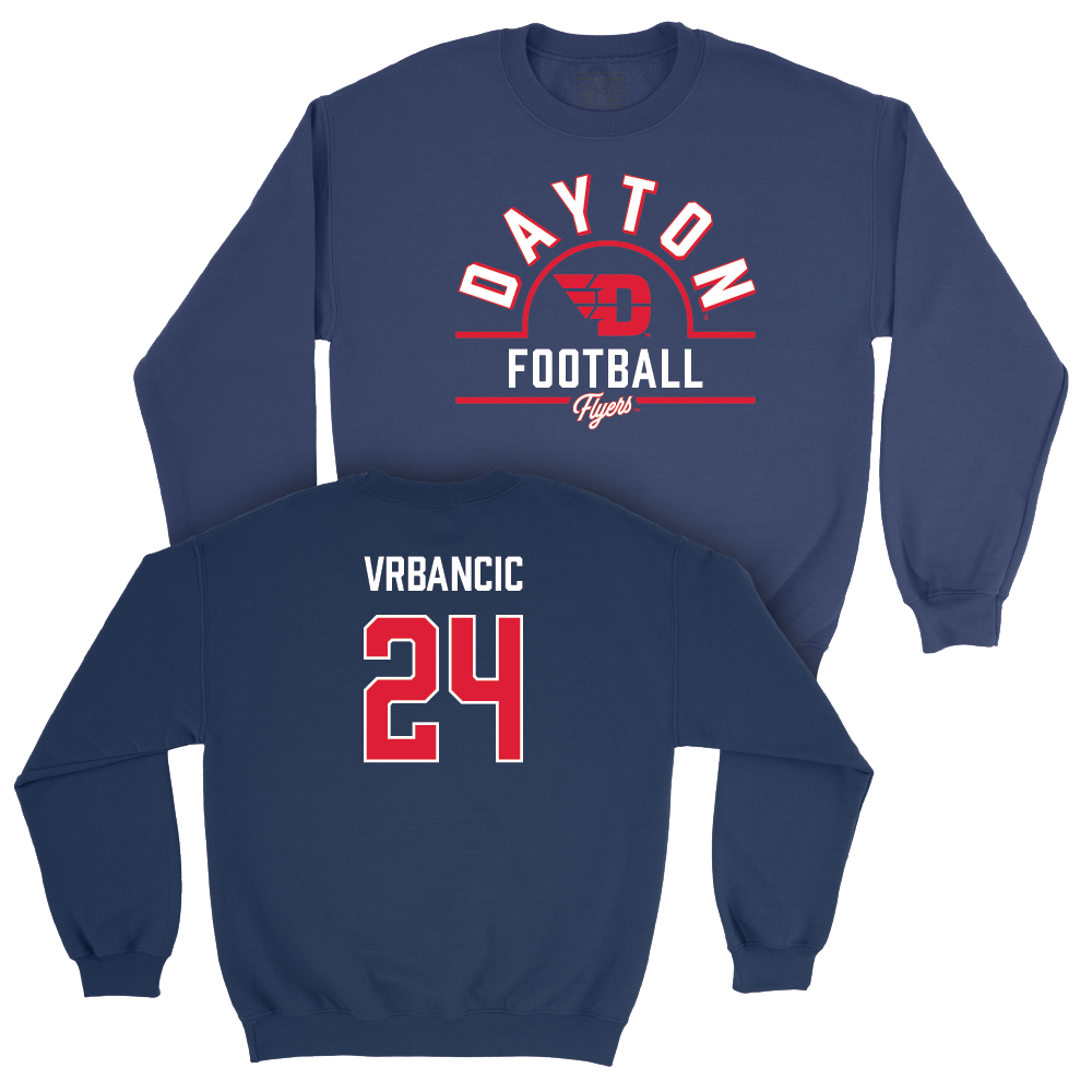 Dayton Football Navy Arch Crew - Dominic Vrbancic Youth Small