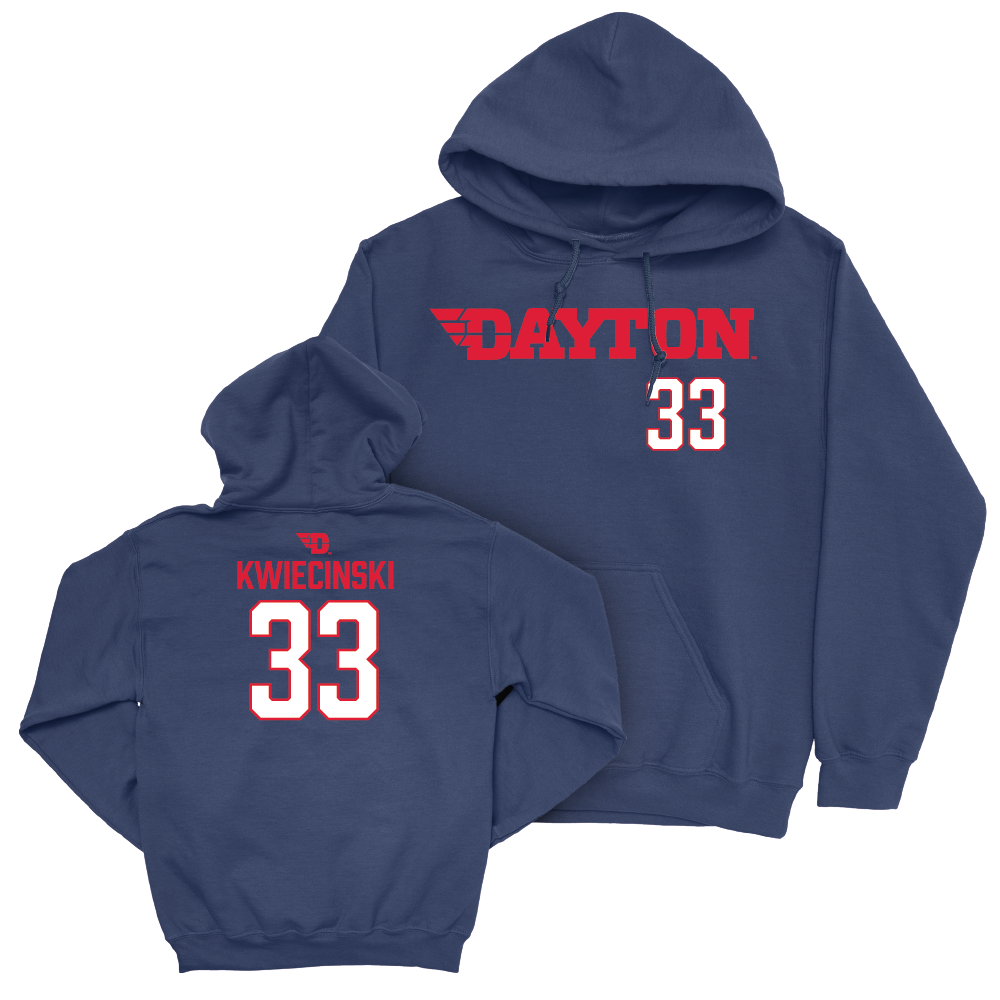 Dayton Football Navy Wordmark Hoodie - James Kwiecinski Youth Small