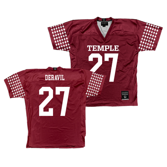 Temple Cherry Football Jersey - Elijah Deravil | #27