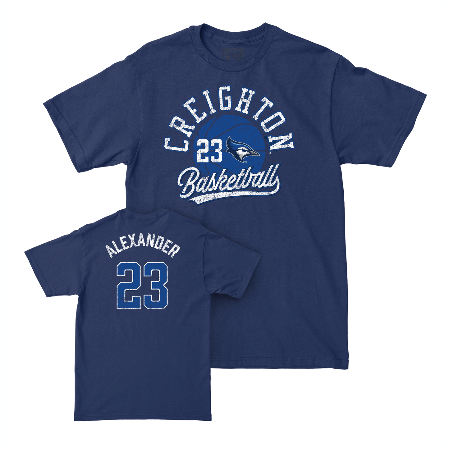 Creighton Men's Basketball Navy Hoops Tee - Trey Alexander