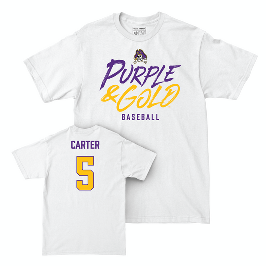 East Carolina Baseball White Color Rush Comfort Colors Tee - Bristol Carter Small