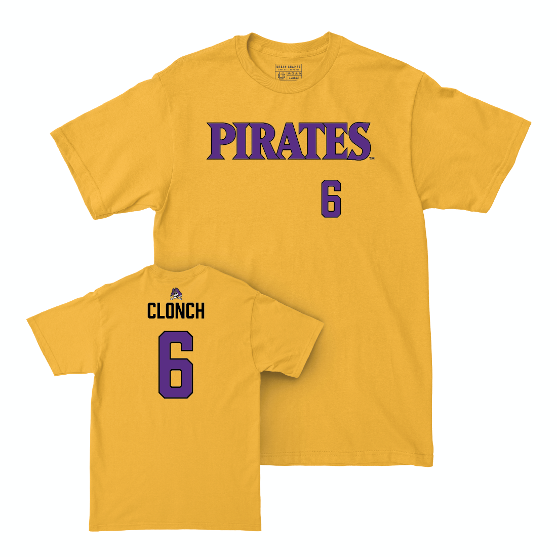 East Carolina Baseball Gold Pirates Tee - Cameron Clonch Small