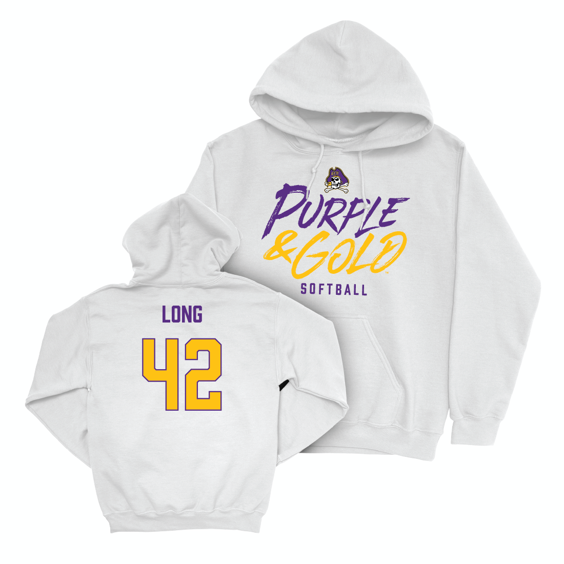 East Carolina Softball White Color Rush Hoodie - Devin Long Small