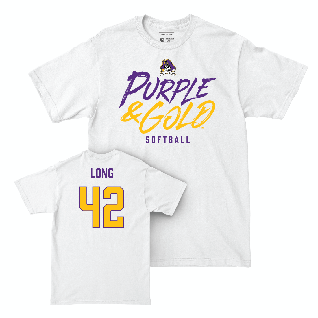 East Carolina Softball White Color Rush Comfort Colors Tee - Devin Long Small