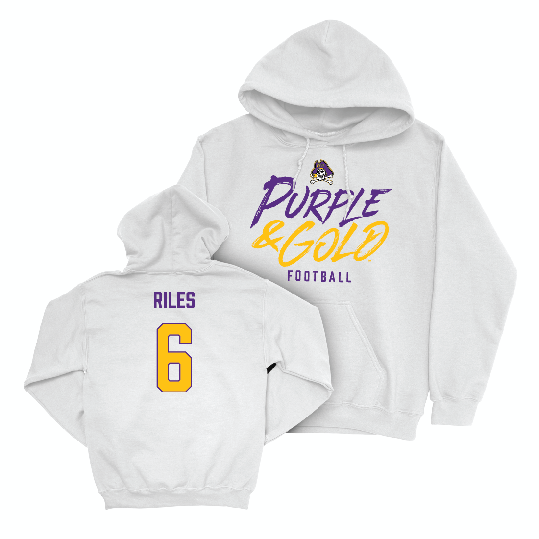 East Carolina Football White Color Rush Hoodie - Desirrio Riles Small