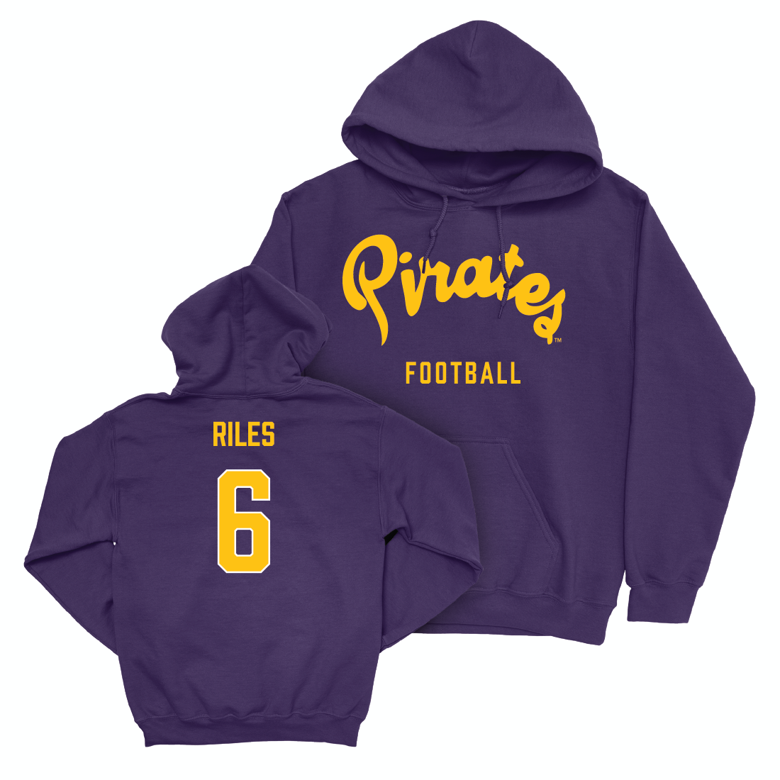 East Carolina Football Purple Script Hoodie - Desirrio Riles Small