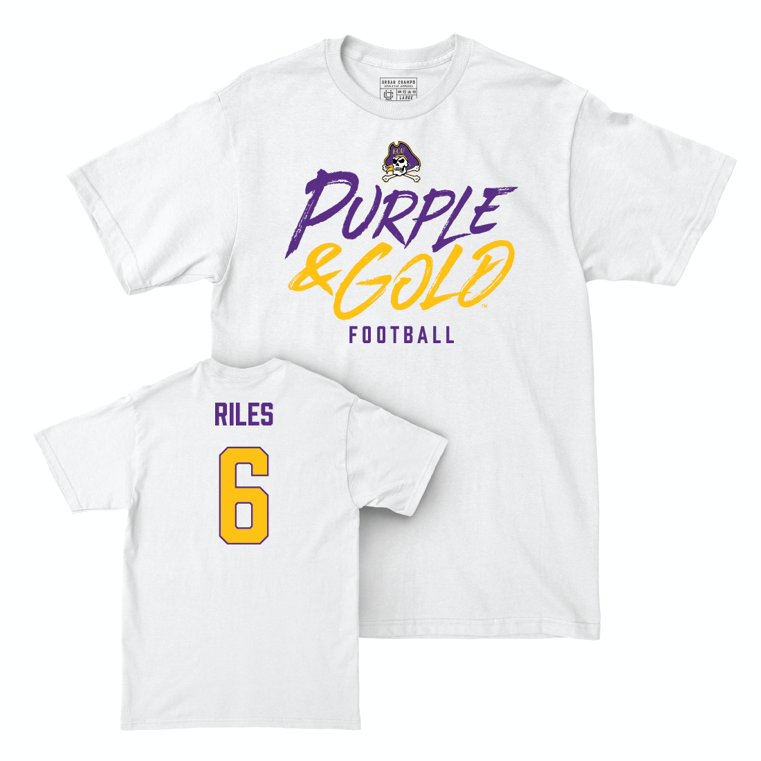 East Carolina Football White Color Rush Comfort Colors Tee - Desirrio Riles Small