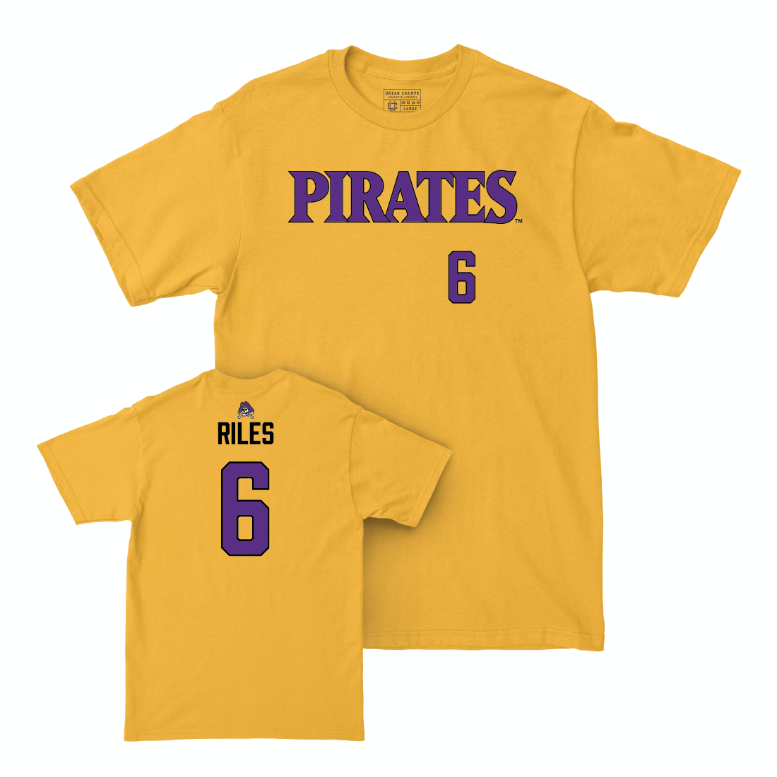 East Carolina Football Gold Pirates Tee - Desirrio Riles Small