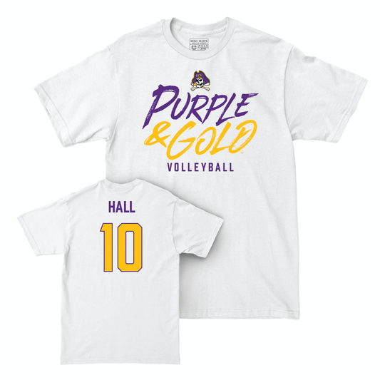 East Carolina Women's Volleyball White Color Rush Comfort Colors Tee - Jennings Hall Small