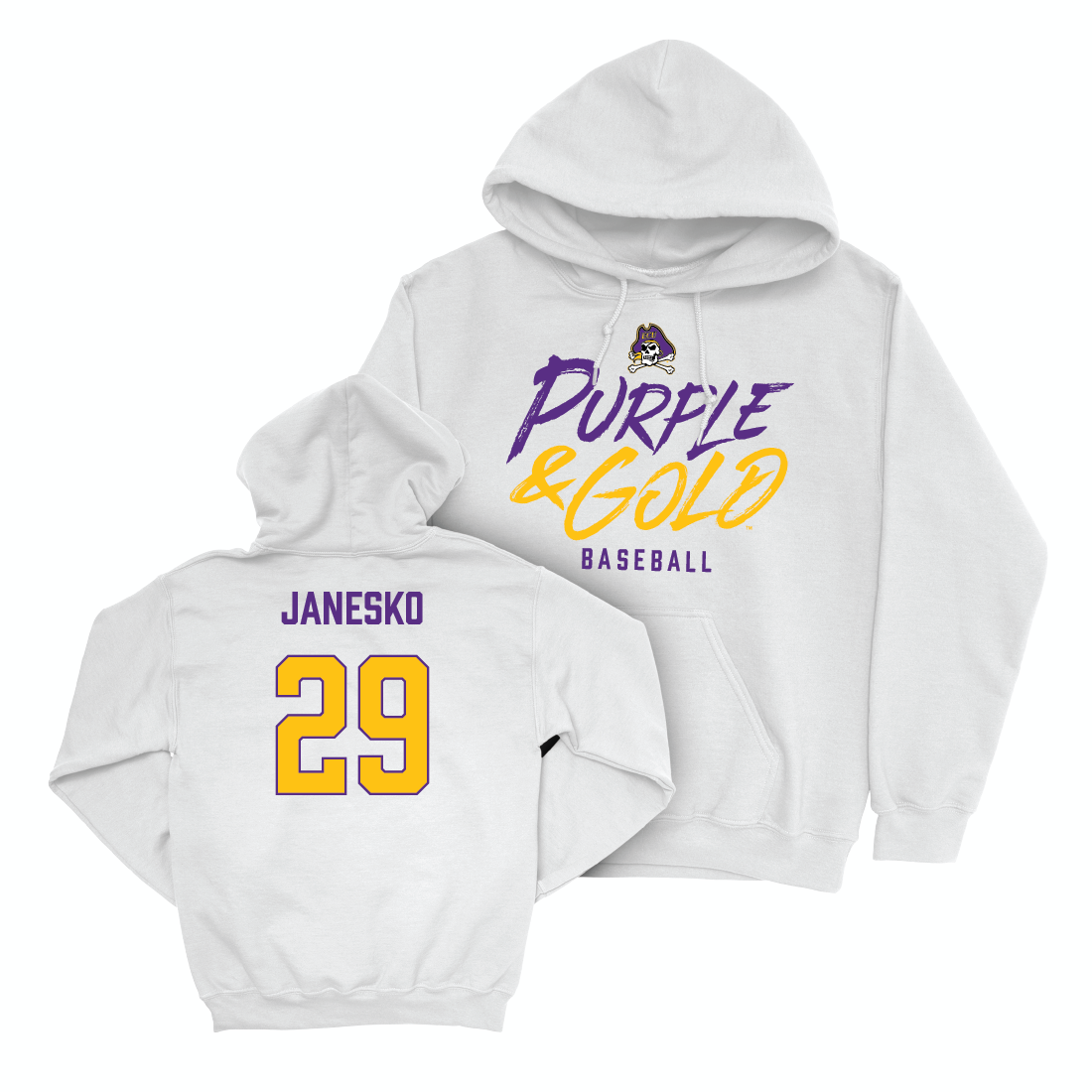 East Carolina Baseball White Color Rush Hoodie - Jason Janesko Small