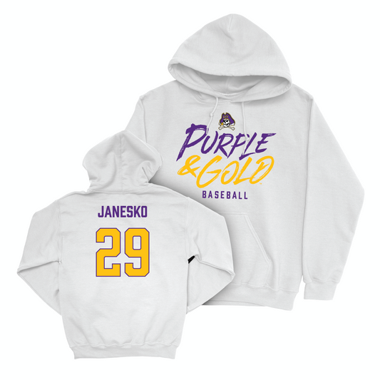 East Carolina Baseball White Color Rush Hoodie - Jason Janesko Small