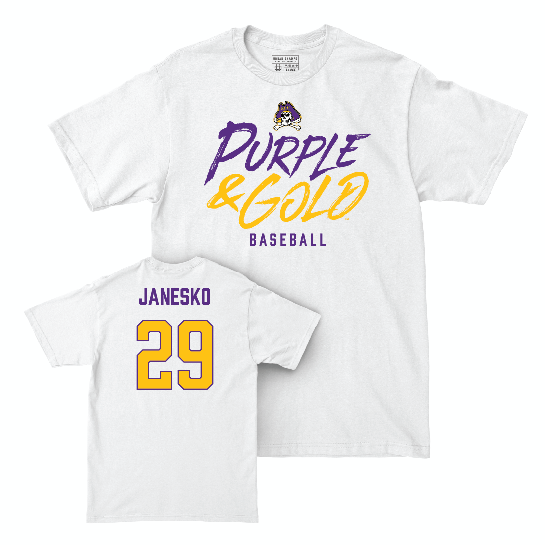 East Carolina Baseball White Color Rush Comfort Colors Tee - Jason Janesko Small