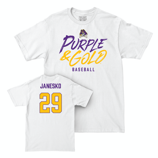 East Carolina Baseball White Color Rush Comfort Colors Tee - Jason Janesko Small