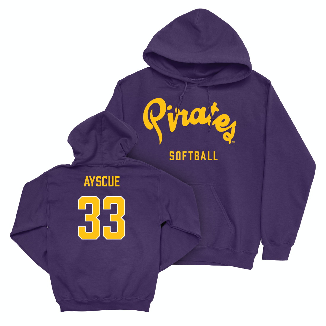 East Carolina Softball Purple Script Hoodie - Kayleigh Ayscue Small