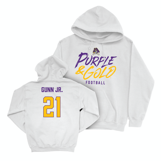 East Carolina Football White Color Rush Hoodie - Marlon Gunn Jr. Small