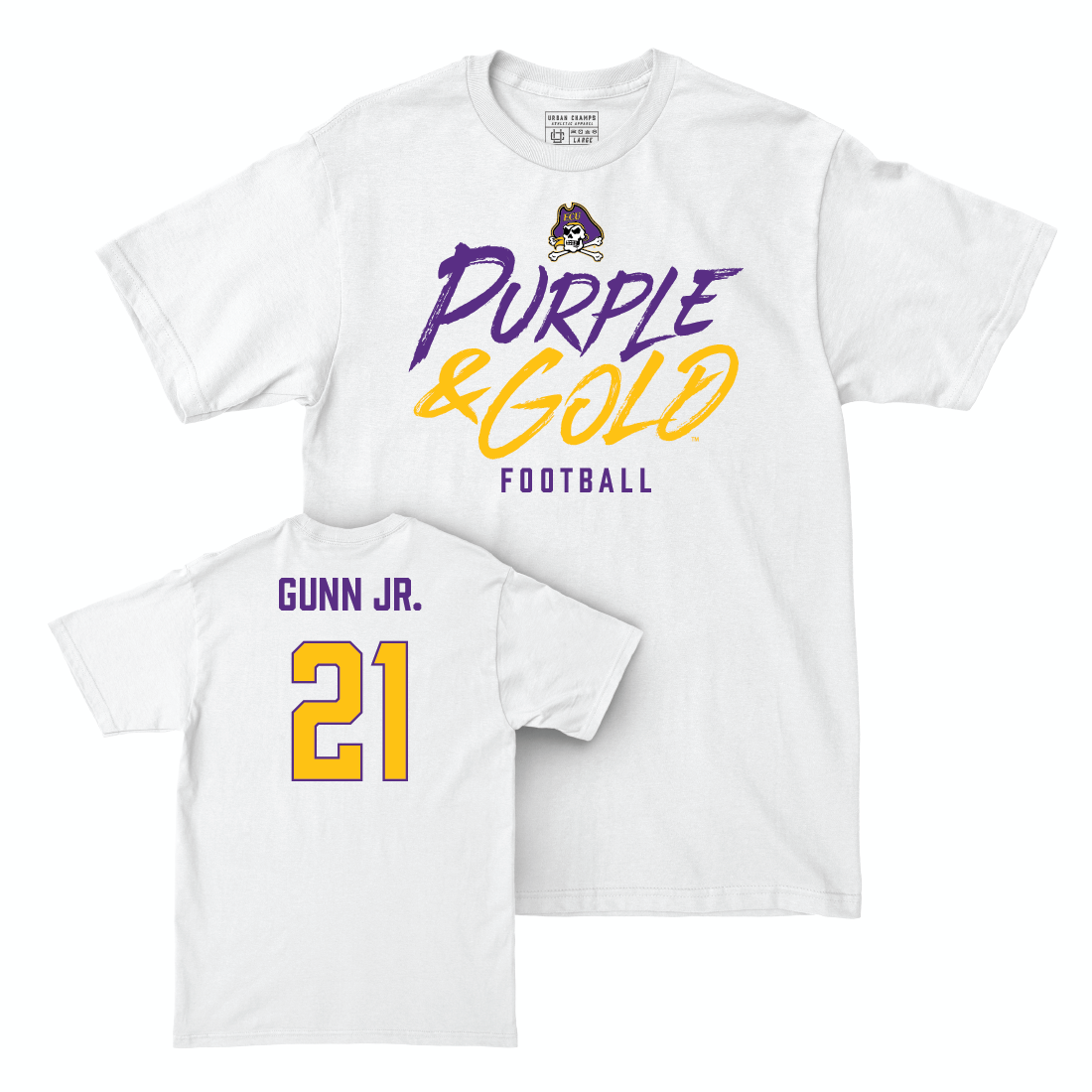 East Carolina Football White Color Rush Comfort Colors Tee - Marlon Gunn Jr. Small