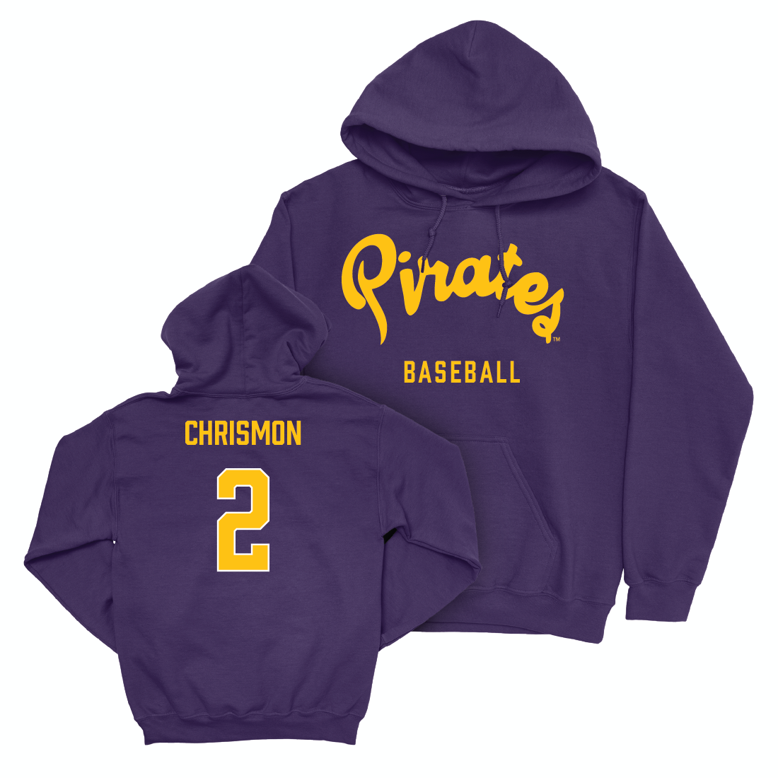 East Carolina Baseball Purple Script Hoodie - Nathan Chrismon Small