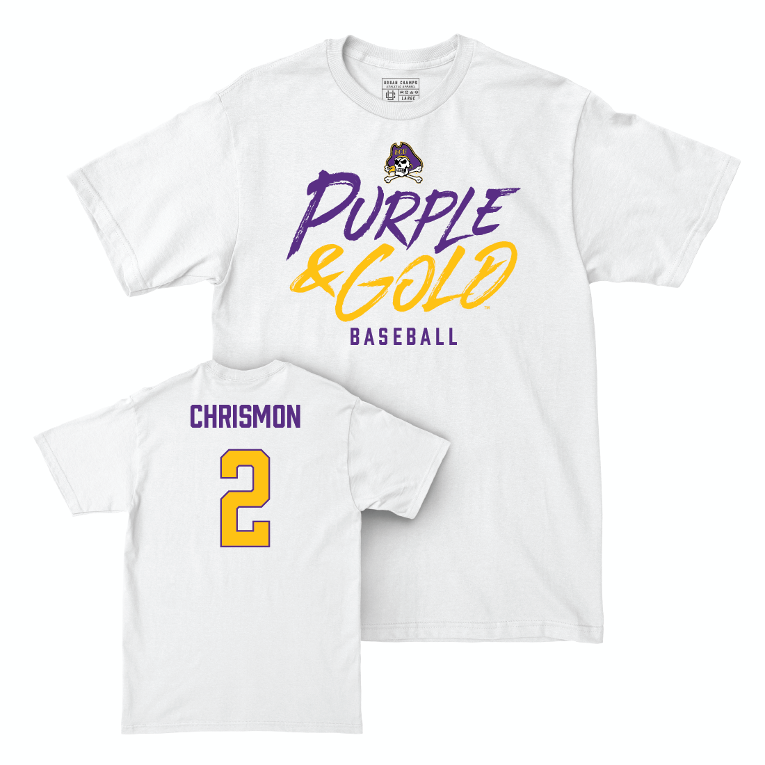 East Carolina Baseball White Color Rush Comfort Colors Tee - Nathan Chrismon Small