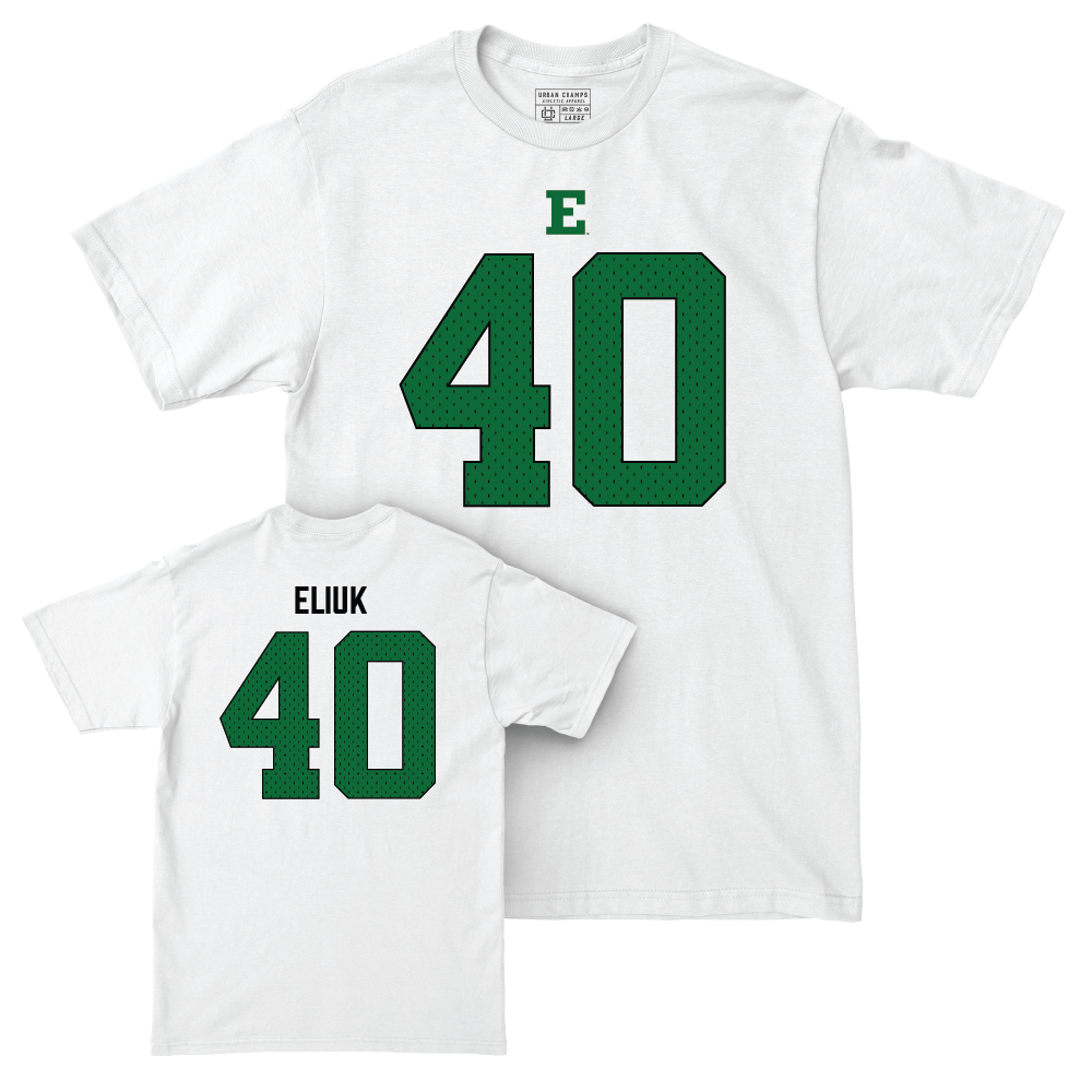 Eastern Michigan Football White Blitz Comfort Colors Tee - Bryce Eliuk Small