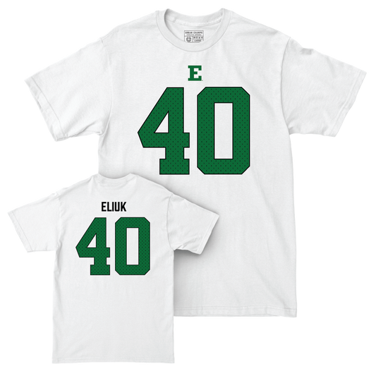 Eastern Michigan Football White Blitz Comfort Colors Tee - Bryce Eliuk Small