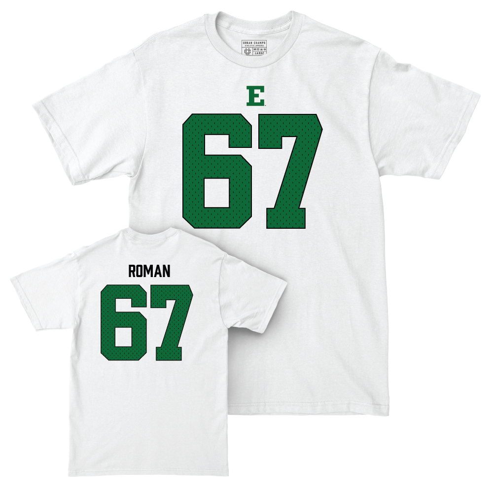 Eastern Michigan Football White Blitz Comfort Colors Tee - Broderick Roman Small