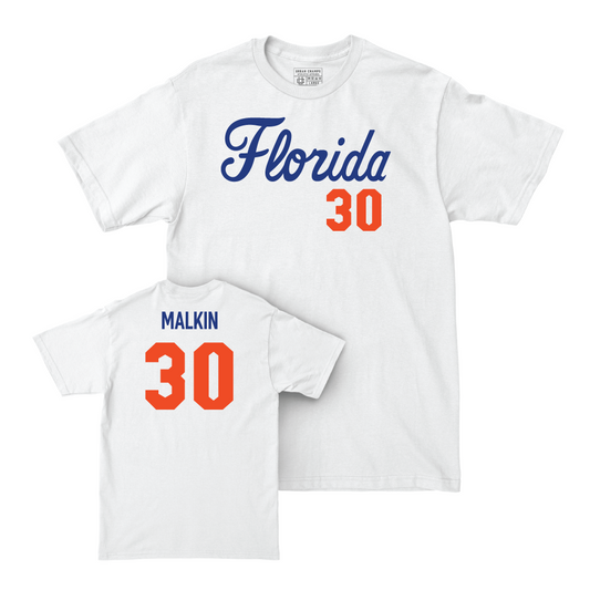 Florida Women's Soccer White Script Comfort Colors Tee - Amelia Malkin Small