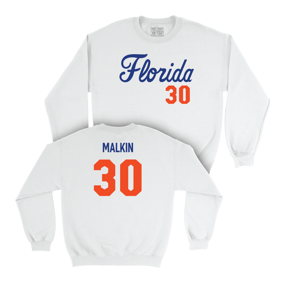 Florida Women's Soccer White Script Crew - Amelia Malkin Small