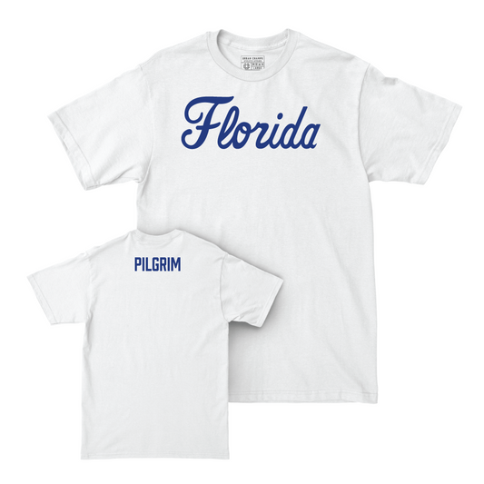 Florida Women's Gymnastics White Script Comfort Colors Tee - Anya Pilgrim Small