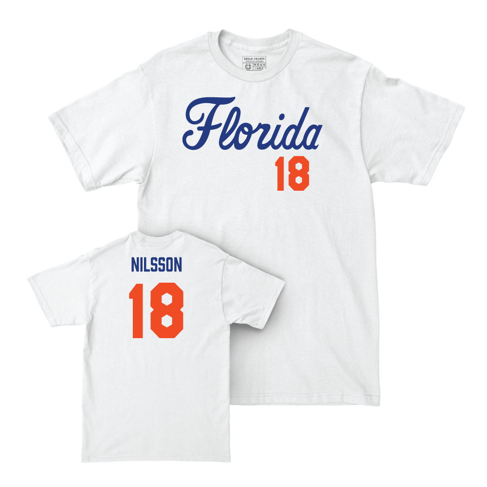 Florida Women's Soccer White Script Comfort Colors Tee - Liwa Nilsson Small