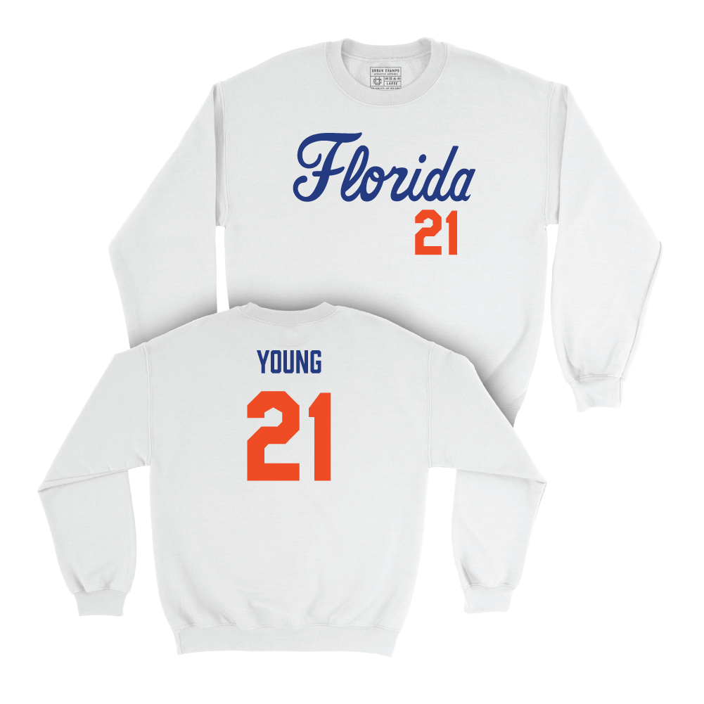 Florida Women's Soccer White Script Crew - Madison Young Small