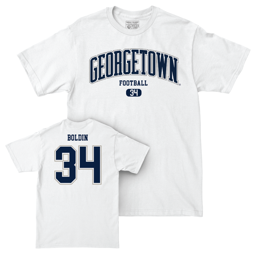 Georgetown Football White Arch Comfort Colors Tee - Bijay Boldin Youth Small