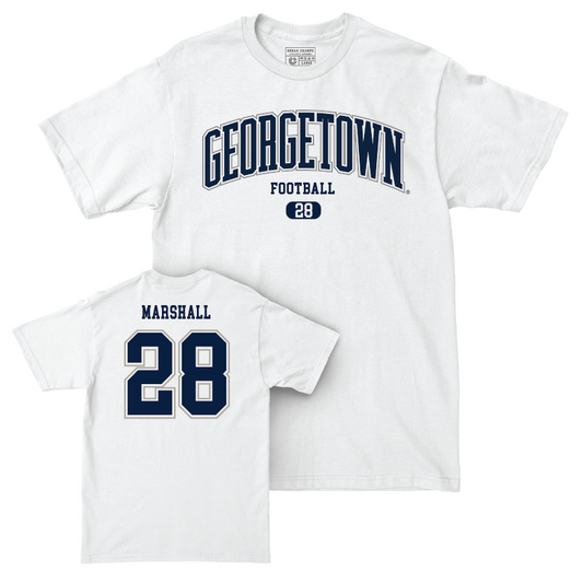 Georgetown Football White Arch Comfort Colors Tee - Jamal Marshall Youth Small